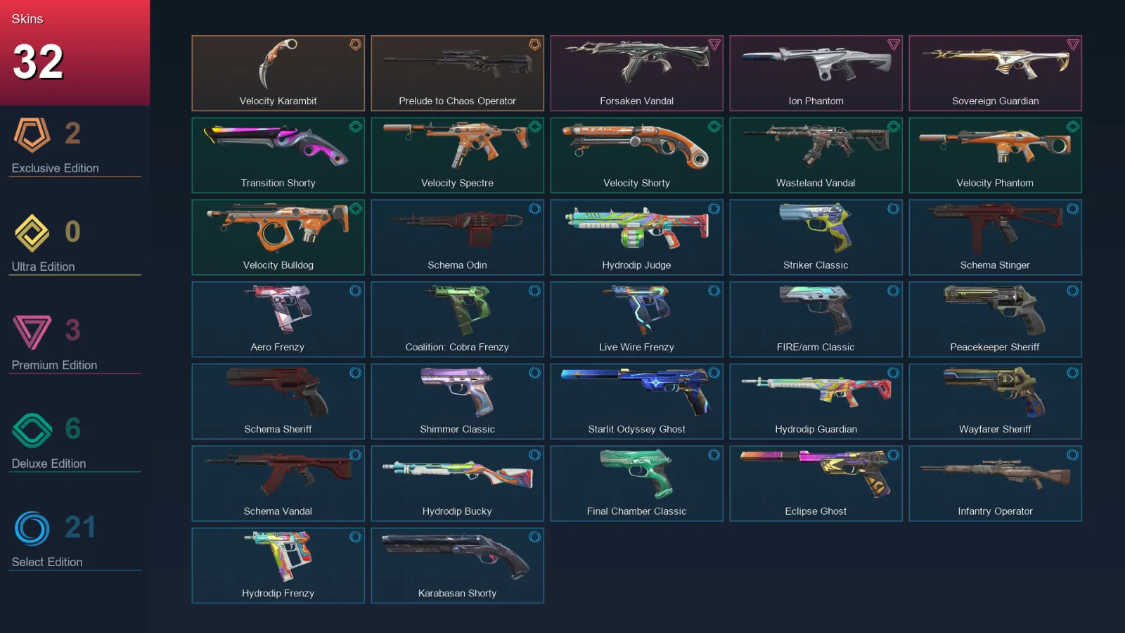 EU | Lv167 | Unranked | 32 Skin | 25 Agent | 83 Buddy — Valorant account