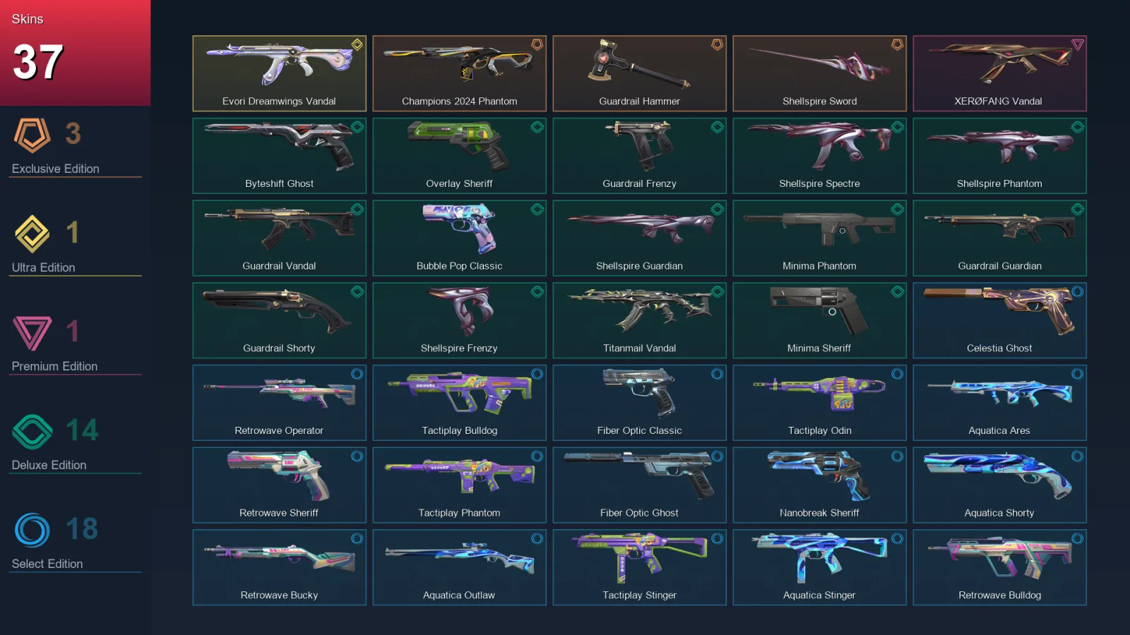 BR | Lv154 | Unranked | 37 Skin | 27 Agent | 71 Buddy &mdash; Valorant account with Sheriff skin