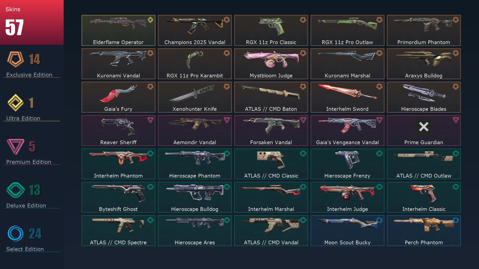 [Valorant] | EU | Level 129 | 27 Agents | 57 Skins