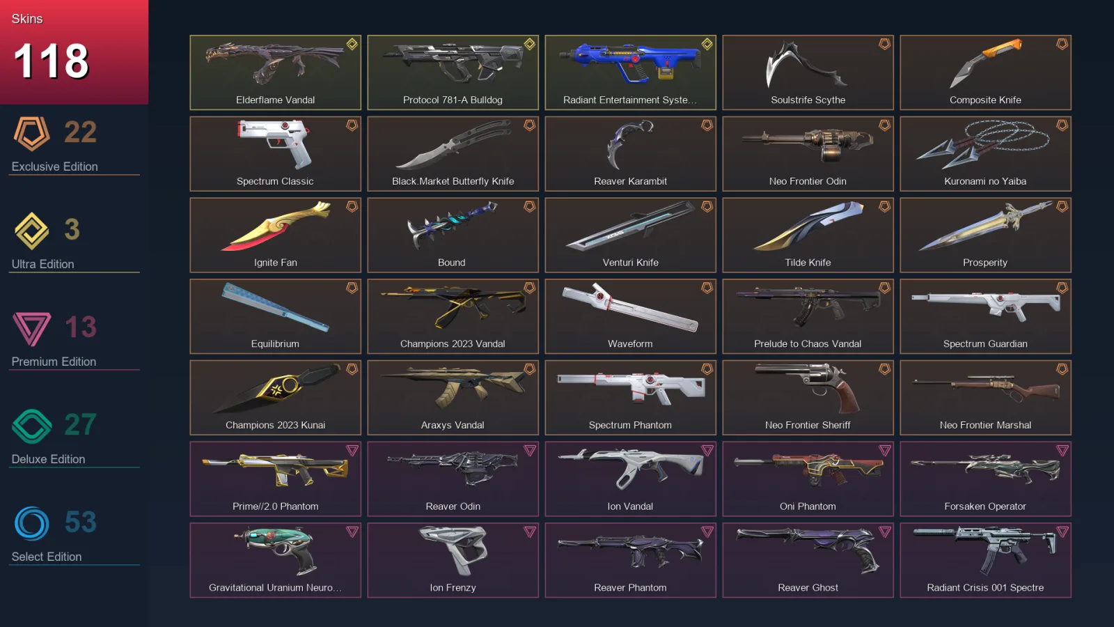 NA | Lv106 | Unranked | 118 Skin | 23 Agent | 76 Buddy — Valorant account