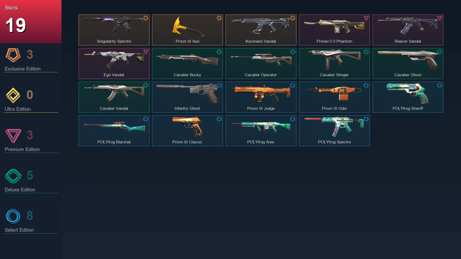 NA | Lv59 | Unranked | 19 Skin | 29 Agent | 39 Buddy