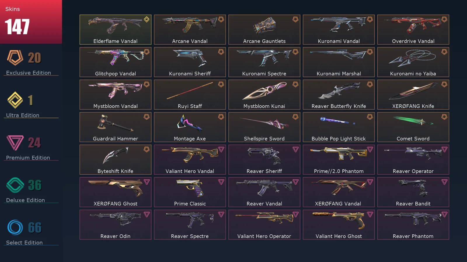 [Valorant] | EU | Level 205 | 29 Agents | 147 Skins