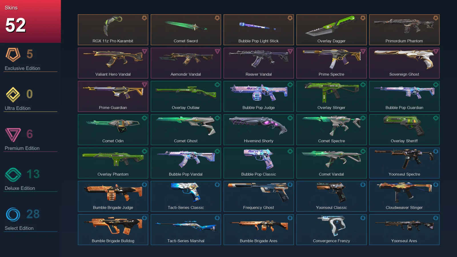 AP | Lv175 | Unranked | 52 Skin | 27 Agent | 69 Buddy
