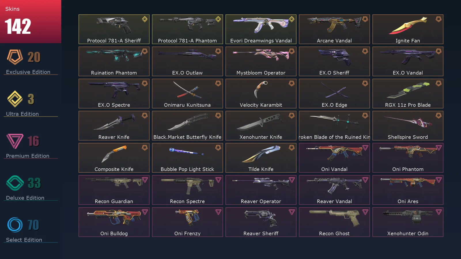 [Valorant] | EU | Level 183 | Diamond 1 | 29 Agents | 142 Skins
