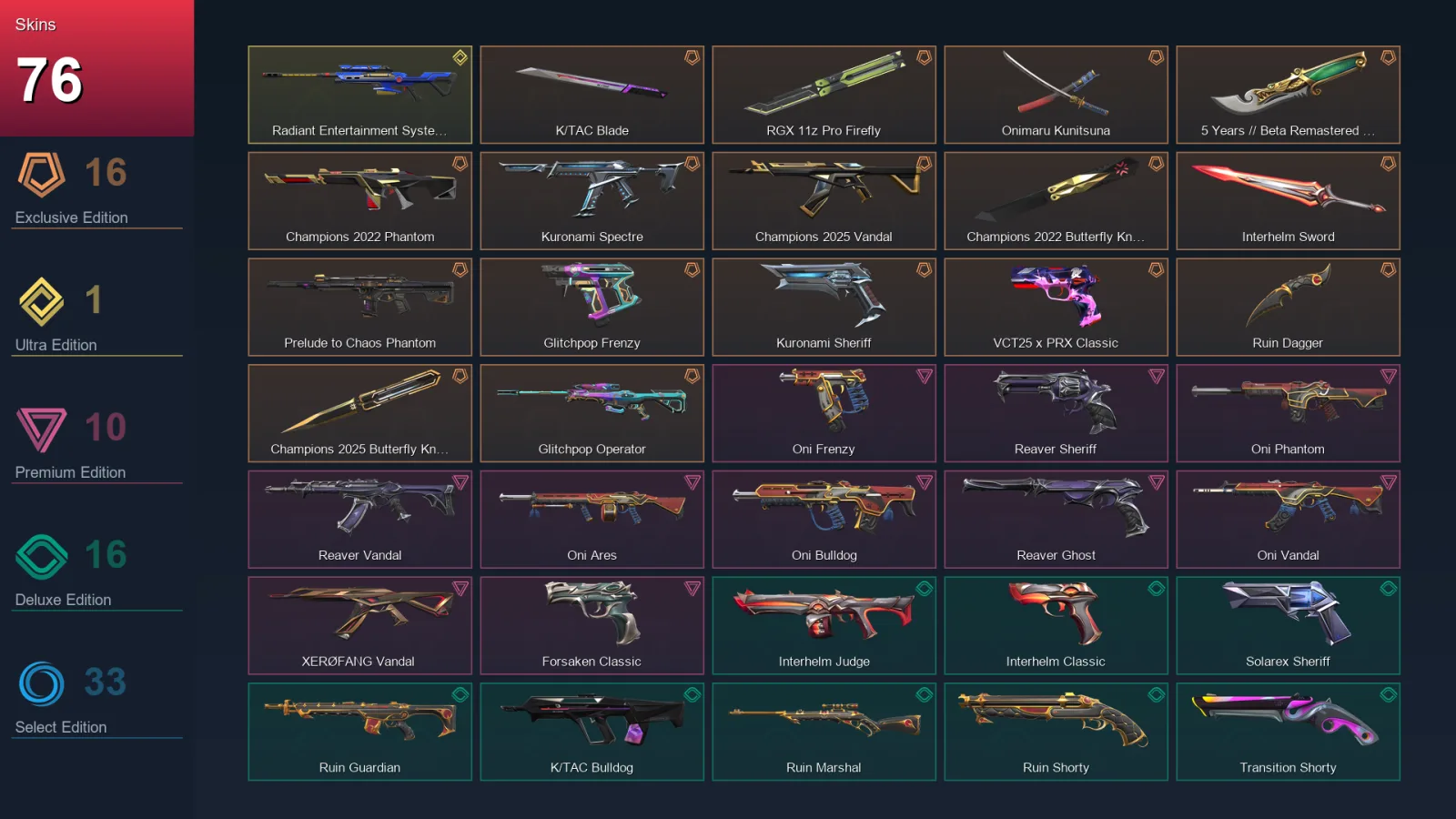 AP | Lv360 | Unranked | 76 Skin | 29 Agent | 158 Buddy