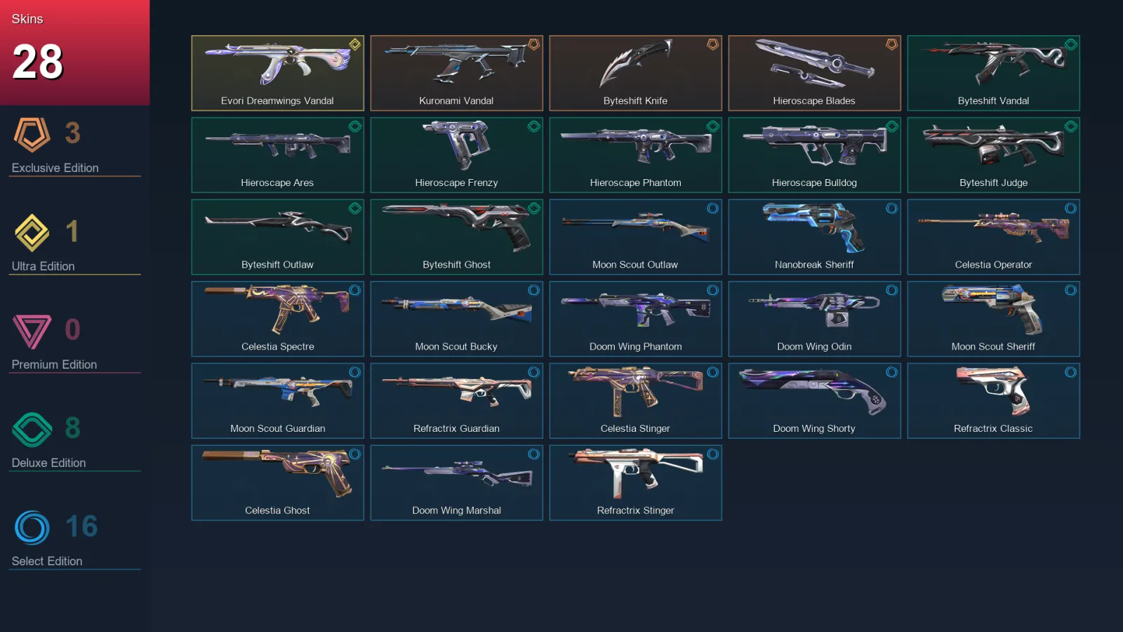EU | Lv81 | Unranked | 28 Skin | 13 Agent | 36 Buddy