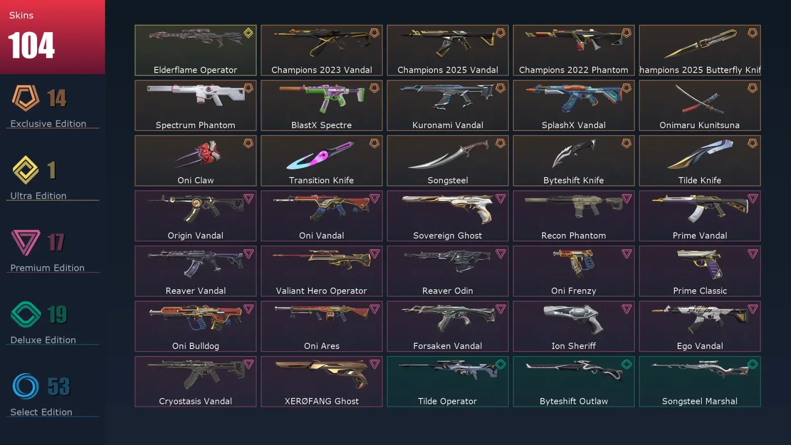 [Valorant] | EU | Level 300 | Bronze 3 | 29 Agents | 104 Skins