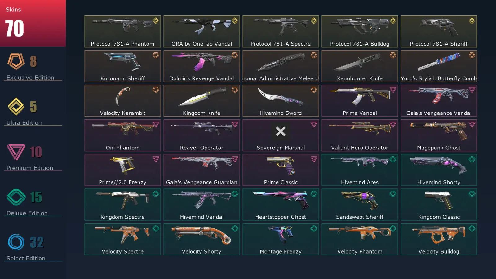 [Valorant] | EU | Level 222 | 29 Agents | 70 Skins — Valorant account