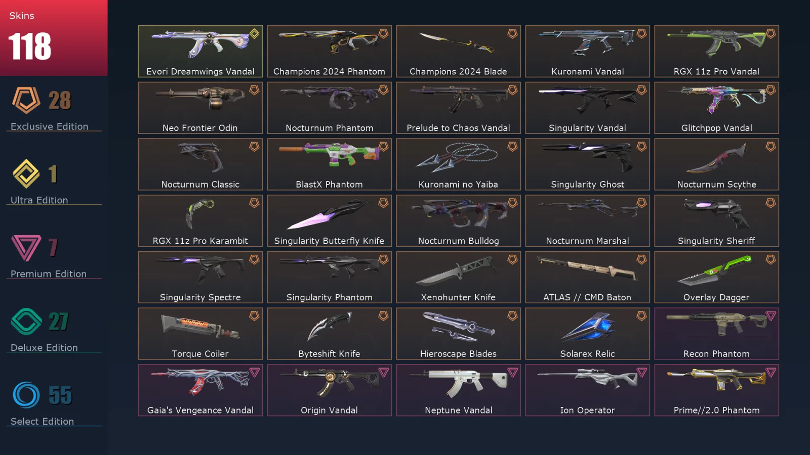 [Valorant] | EU | Level 154 | 29 Agents | 118 Skins