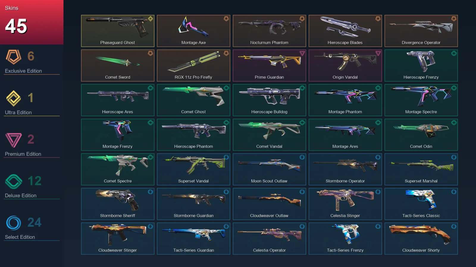 EU | Lv99 | Unranked | 45 Skin | 29 Agent | 59 Buddy