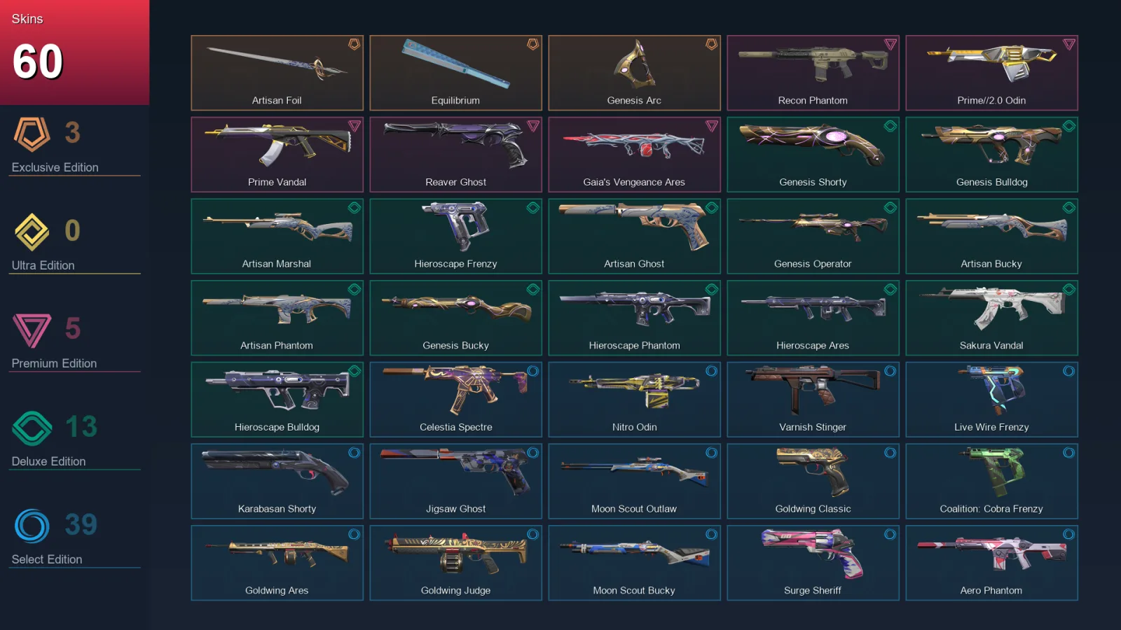 AP | Artisan Foil | Equilibrium | Genesis Arc | Recon Phantom | 60 Skin | 27 Agent | 111 Buddy | Lv201