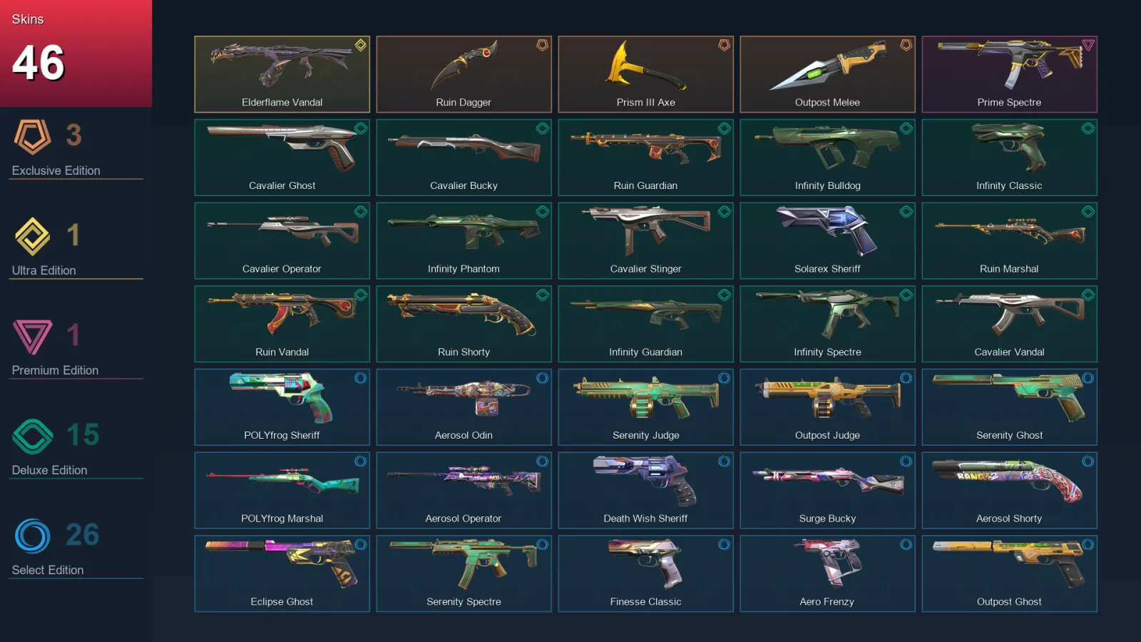 AP | Lv133 | Unranked | 46 Skin | 27 Agent | 94 Buddy — Finesse Classic