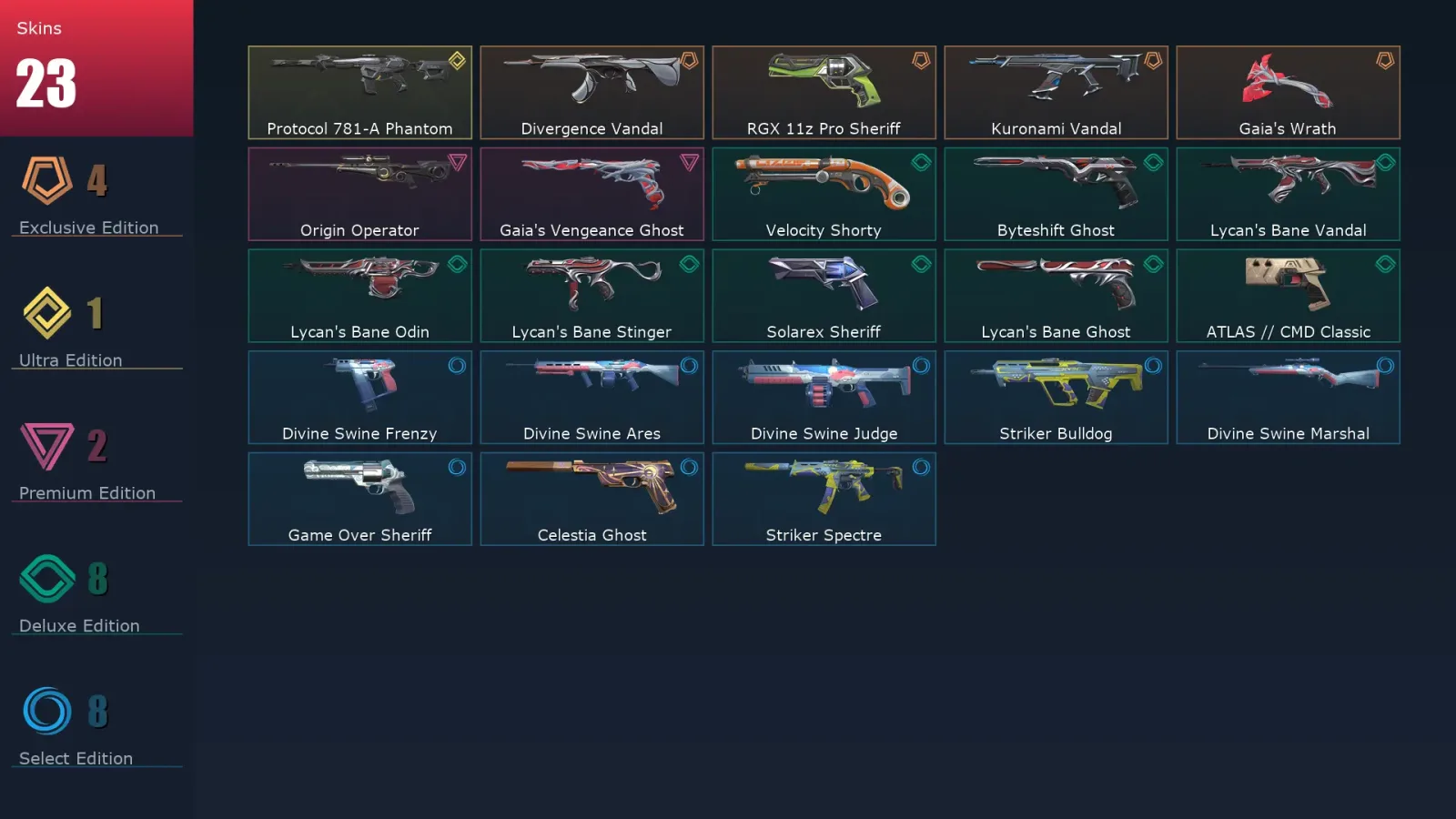 [Valorant] | EU | Level 127 | 22 Agents | 23 Skins