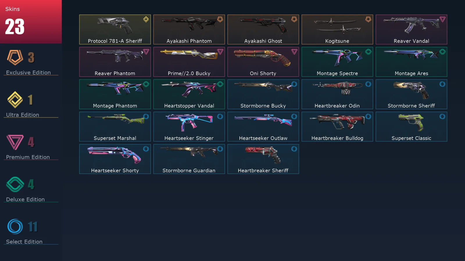 [Valorant] | EU | Level 39 | Ascendant 1 | 11 Agents | 23 Skins
