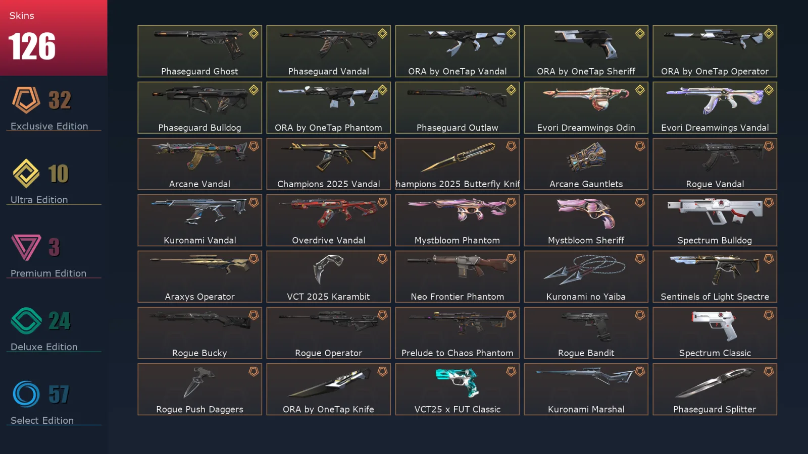 [Valorant] | EU | Level 223 | Gold 1 | 29 Agents | 126 Skins