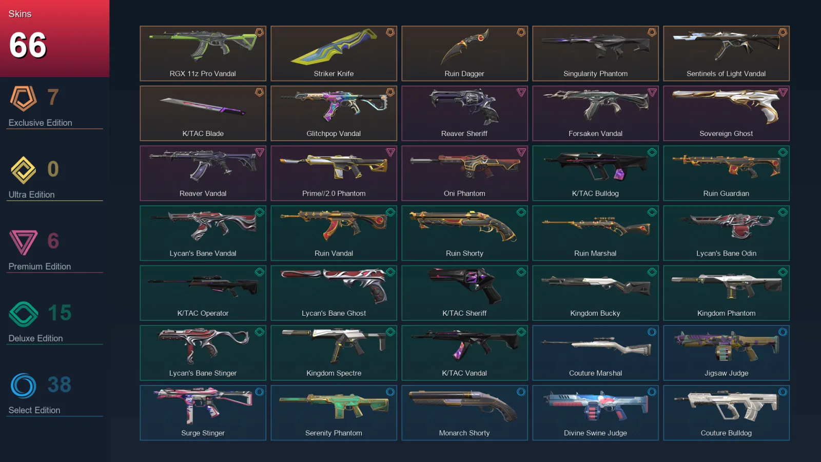 EU | Lv161 | Unranked | 66 Skin | 25 Agent | 97 Buddy