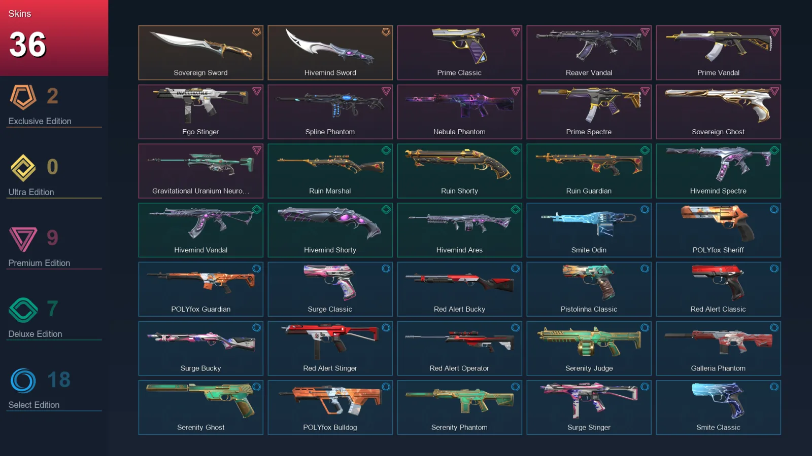 AP | Lv44 | Unranked | 36 Skin | 14 Agent | 30 Buddy