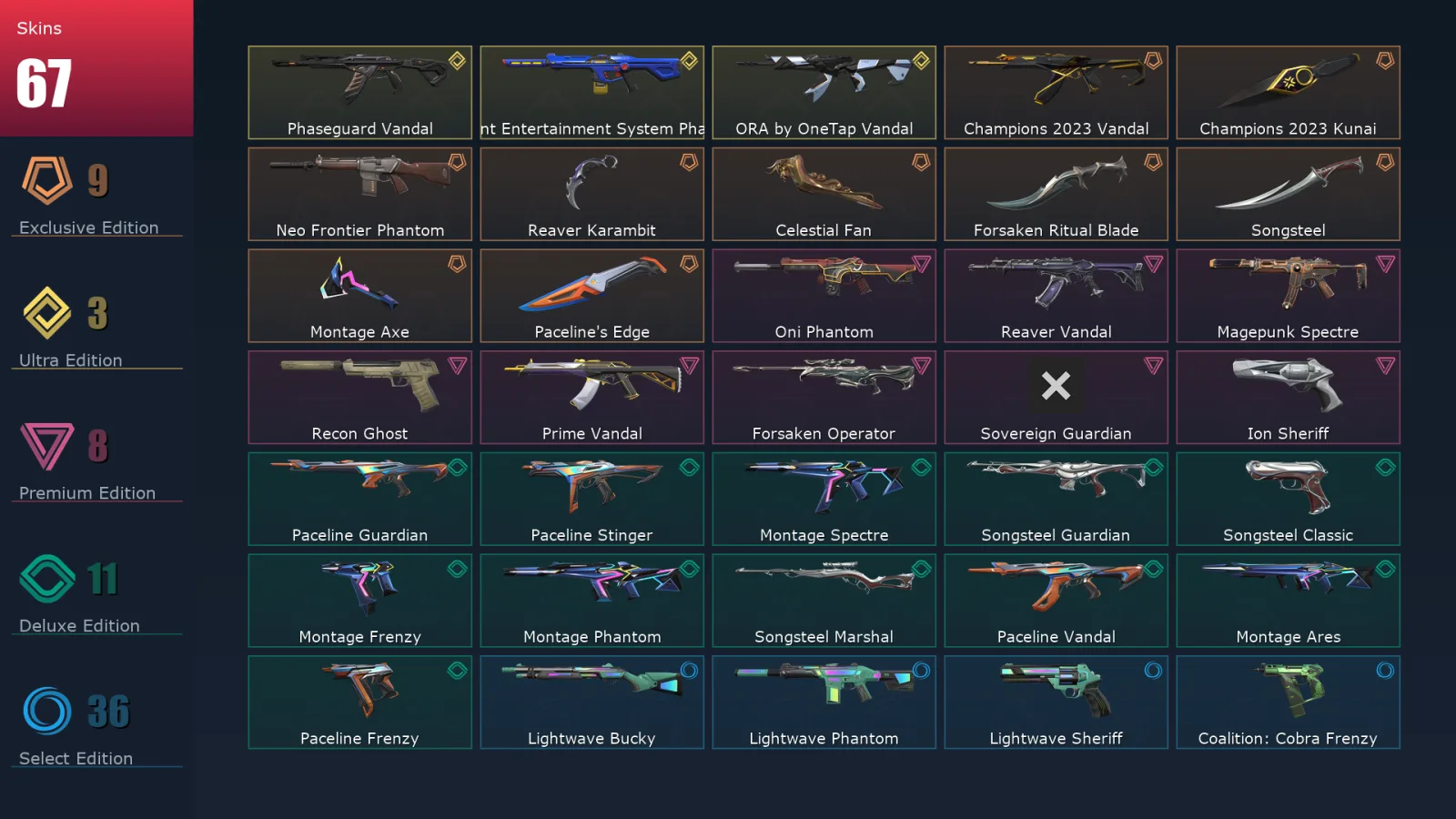 [Valorant] | EU | Level 211 | 29 Agents | 67 Skins