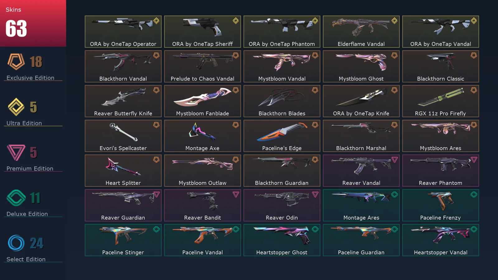 [Valorant] | EU | Level 97 | Silver 3 | 23 Agents | 63 Skins