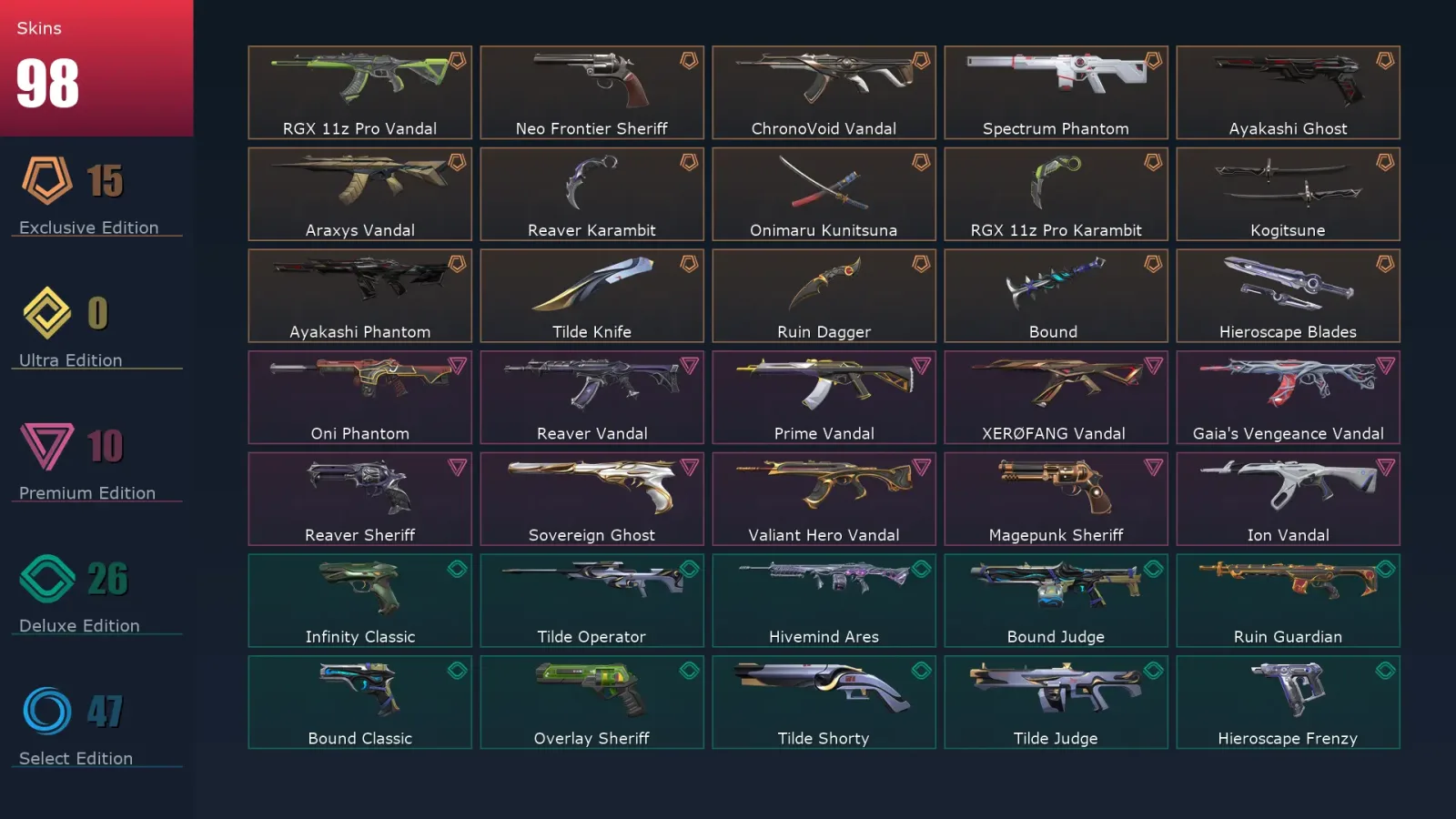 [Valorant] | EU | Level 324 | 28 Agents | 98 Skins — Valorant account