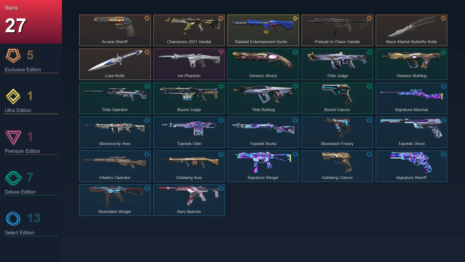 EU | Lv36 | Unranked | 27 Skin | 13 Agent | 29 Buddy
