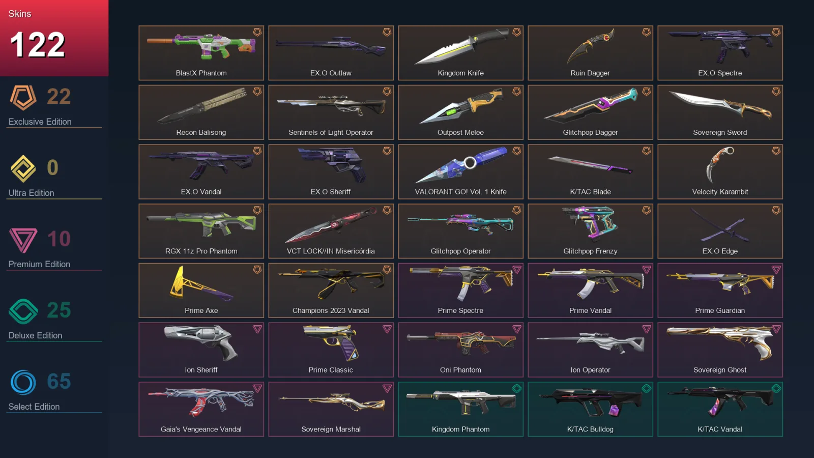 NA | Lv322 | Unranked | 122 Skin | 26 Agent | 135 Buddy