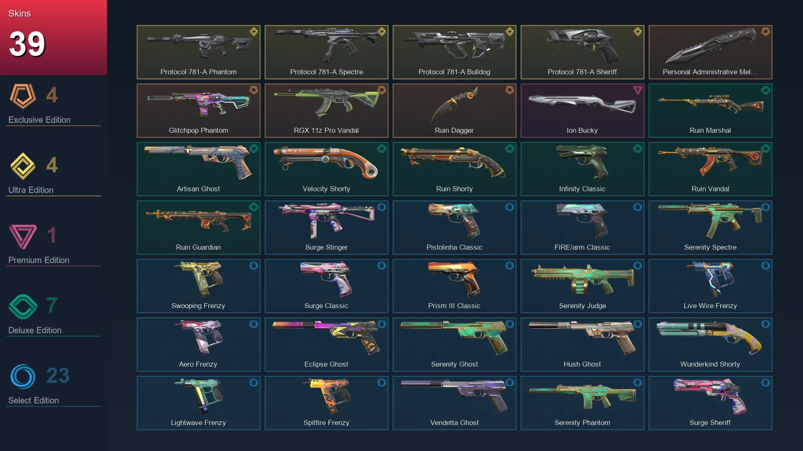 AP | Lv183 | Unranked | 39 Skin | 20 Agent | 66 Buddy — Valorant account