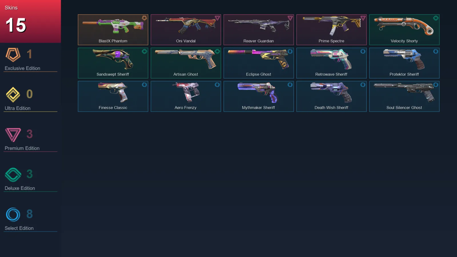 EU | Lv177 | Unranked | 15 Skin | 26 Agent | 77 Buddy