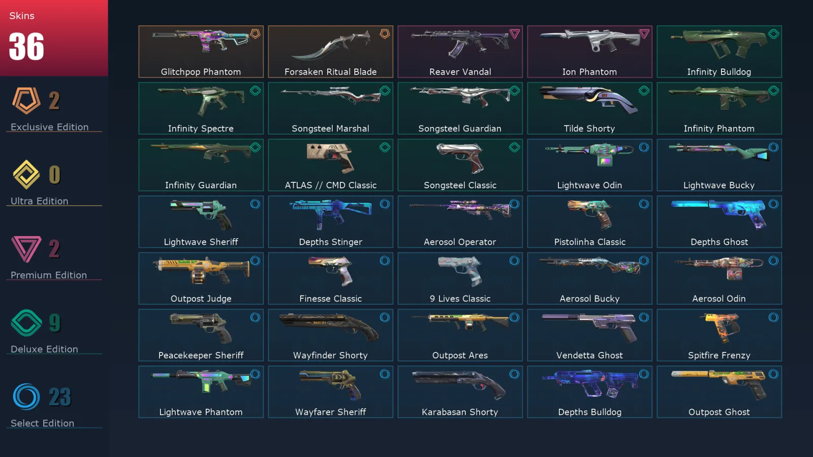 [Valorant] | EU | Level 140 | 25 Agents | 36 Skins