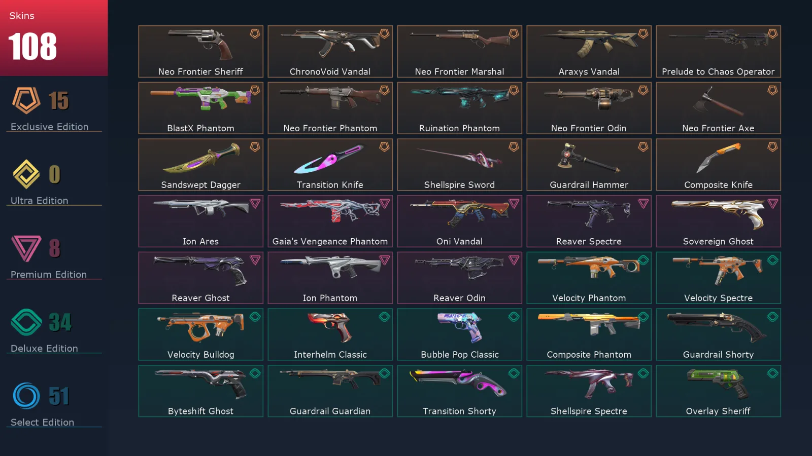 [Valorant] | EU | Level 389 | 29 Agents | 108 Skins