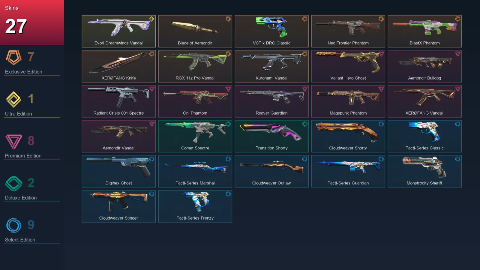 EU | Lv100 | Unranked | 27 Skin | 23 Agent | 29 Buddy — Valorant account