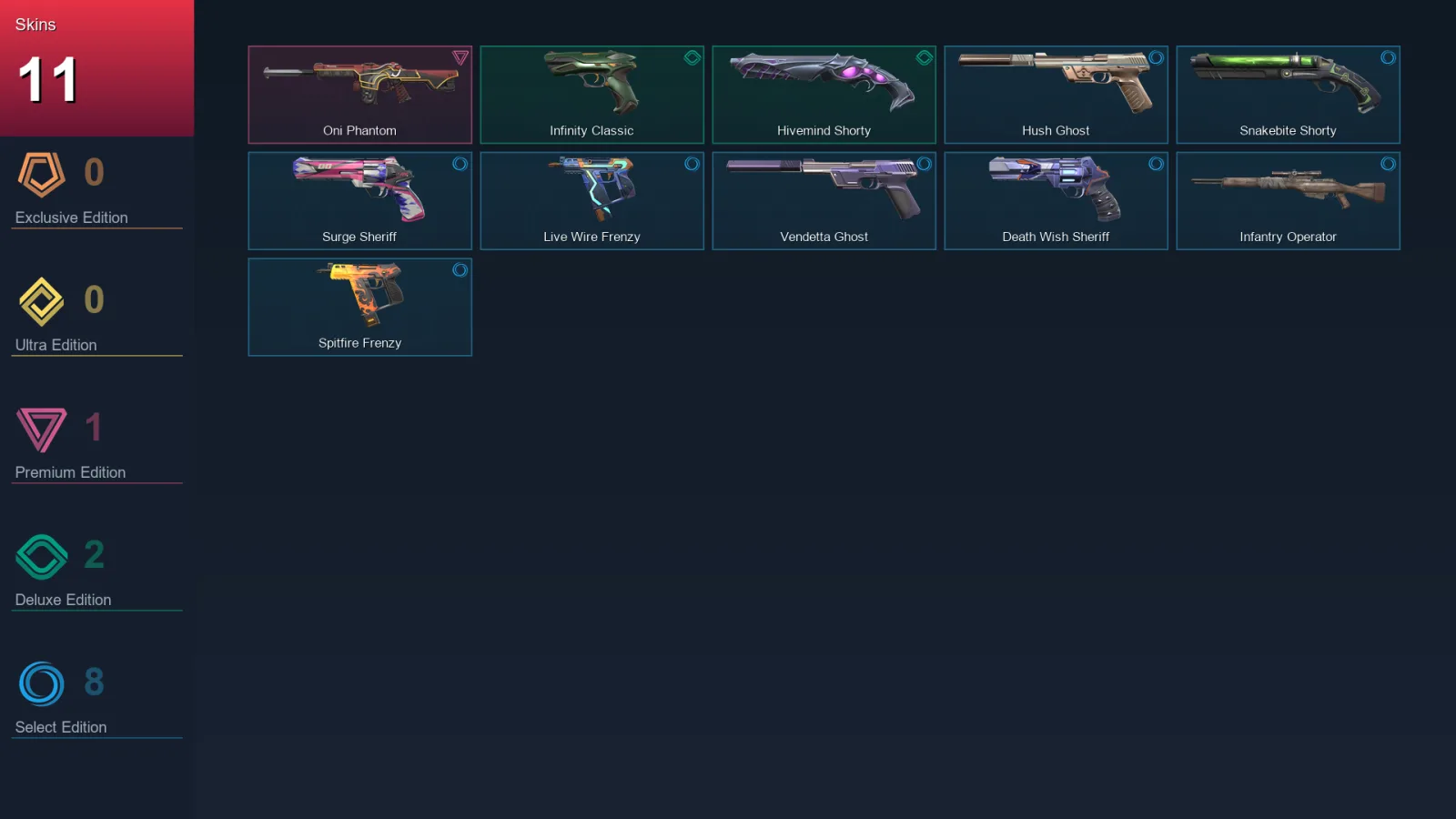 AP | Oni Phantom | Infinity Classic | Hivemind Shorty | Hush Ghost | 11 Skin | 21 Agent | 57 Buddy | Lv115
