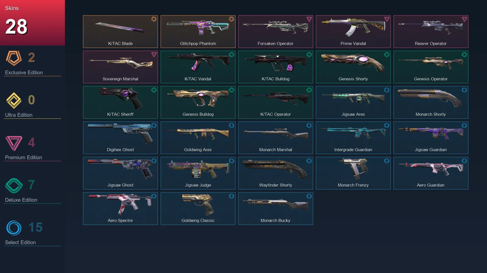 NA | Lv114 | Unranked | 28 Skin | 26 Agent | 64 Buddy