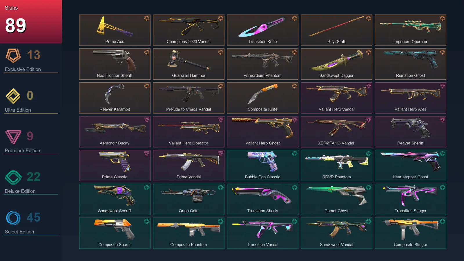 EU | Lv346 | Unranked | 89 Skin | 28 Agent | 117 Buddy — Valorant account