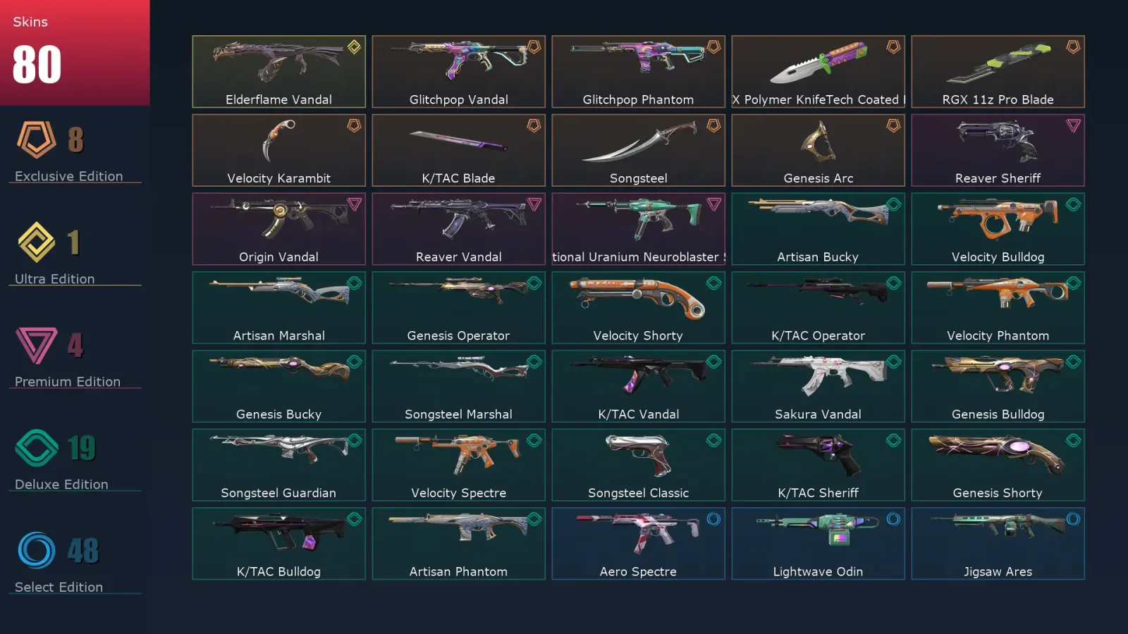 [Valorant] | EU | Level 187 | 28 Agents | 80 Skins