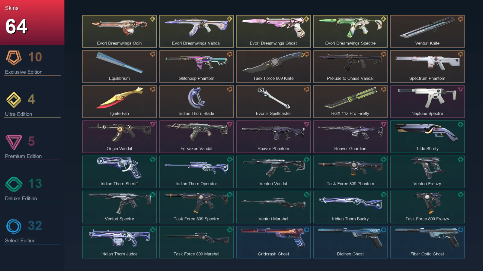 AP | Lv188 | Unranked | 64 Skin | 28 Agent | 97 Buddy — Ignite Fan