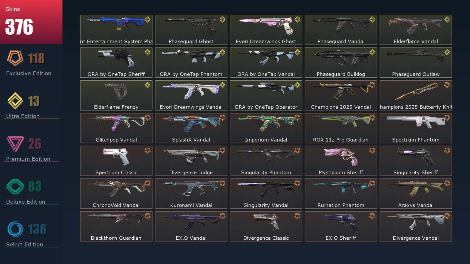 [Valorant] | EU | Level 500 | 29 Agents | 376 Skins