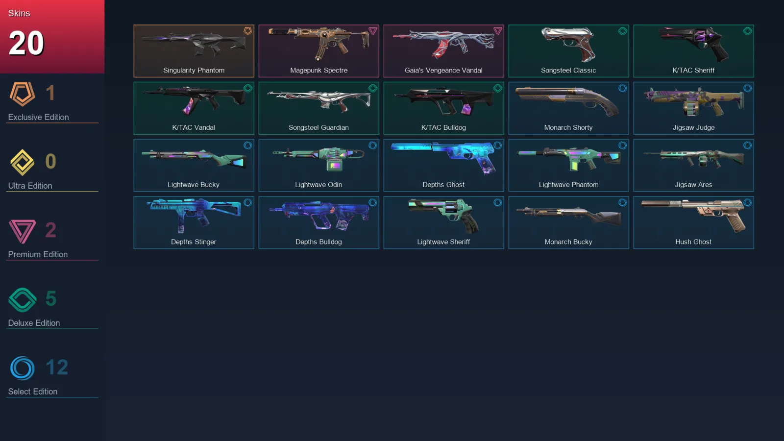 AP | Singularity Phantom | Magepunk Spectre | Gaia's Vengeance Vandal | Songsteel Classic | 20 Skin | 26 Agent | 51 Buddy | Lv98