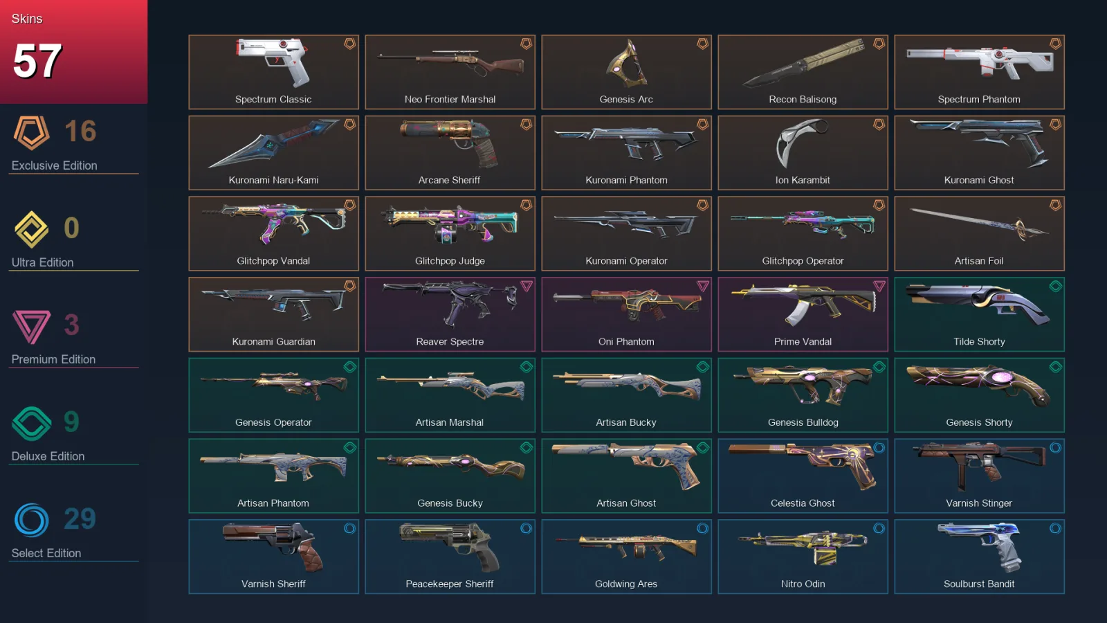 AP | Lv248 | Unranked | 57 Skin | 29 Agent | 102 Buddy