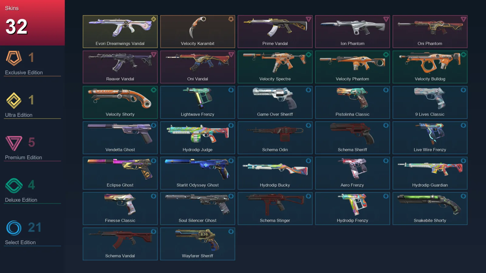 EU | Lv185 | Unranked | 32 Skin | 27 Agent | 78 Buddy