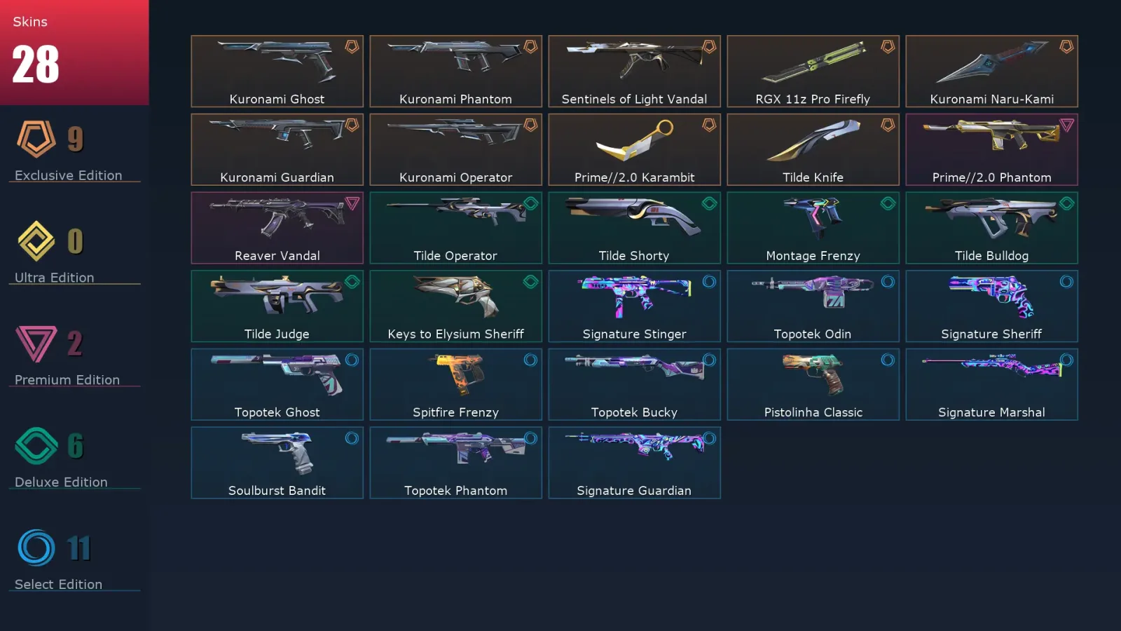 [Valorant] | EU | Level 117 | Silver 2 | 25 Agents | 28 Skins