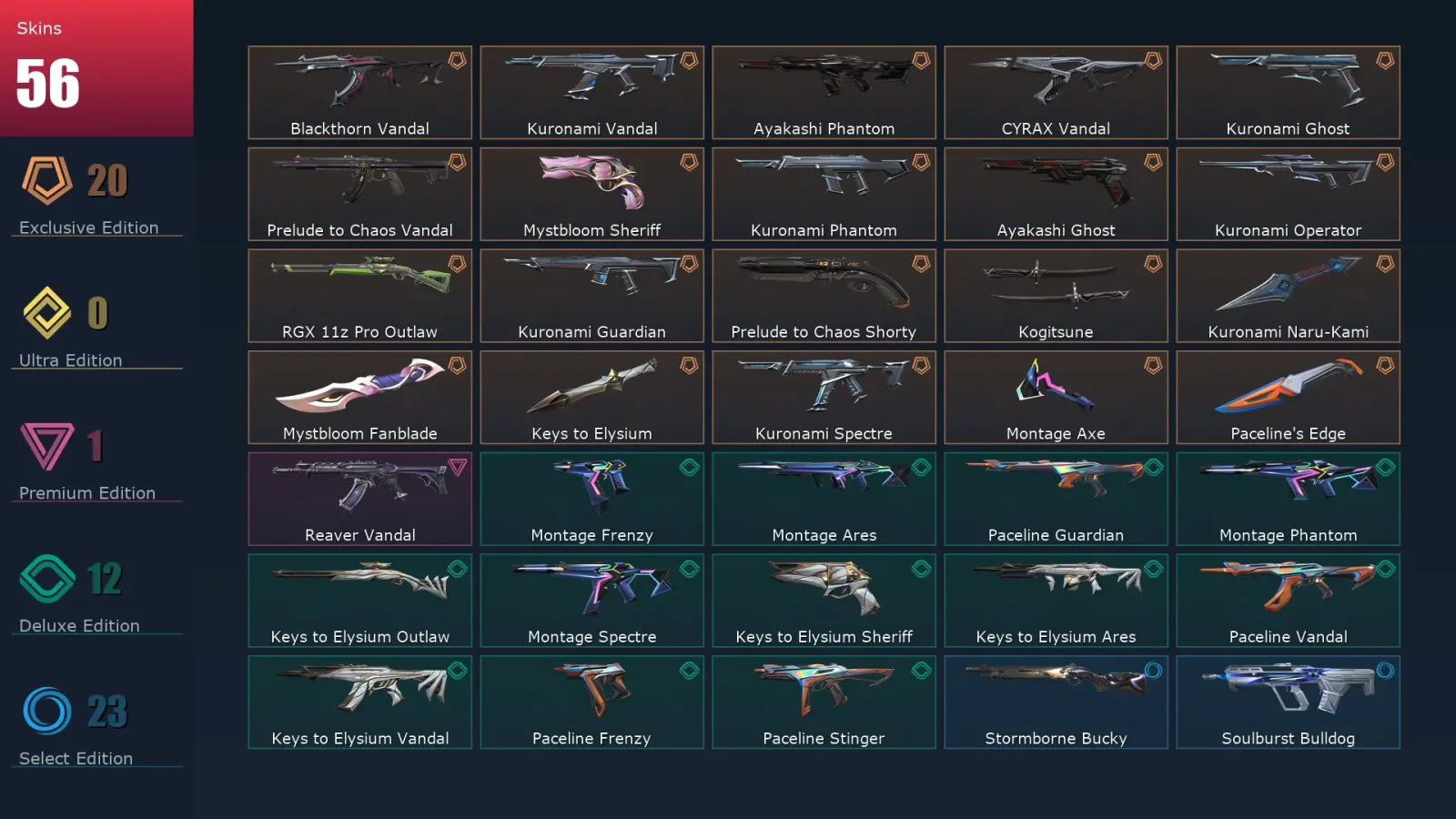 [Valorant] | EU | Level 47 | 15 Agents | 56 Skins