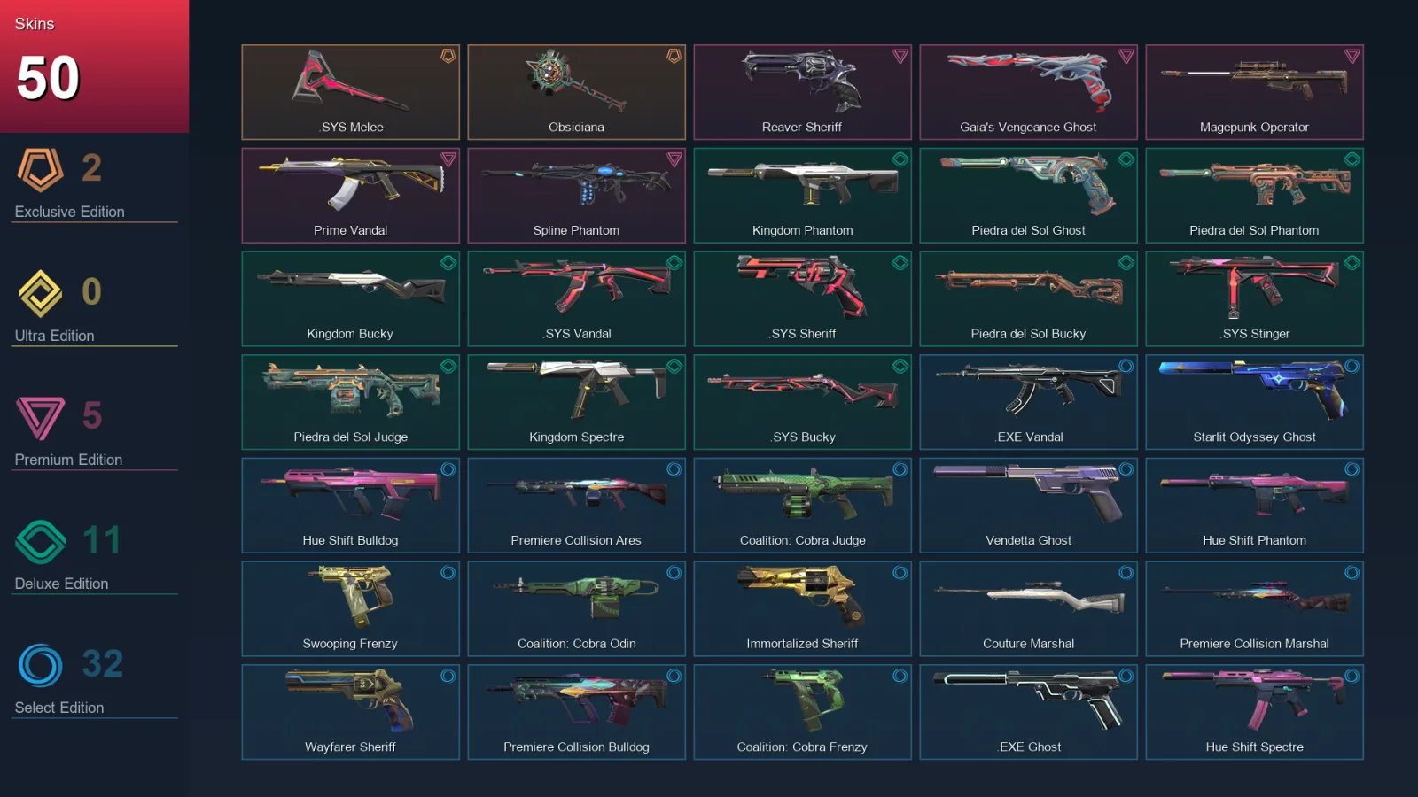 EU | Lv125 | Unranked | 50 Skin | 25 Agent | 88 Buddy