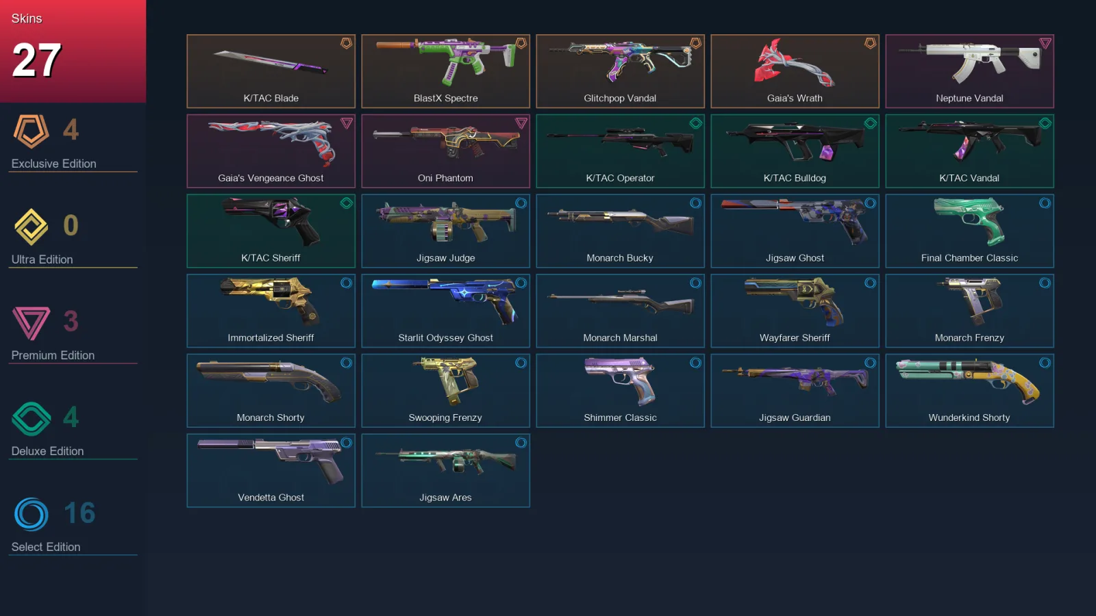 AP | Lv196 | Unranked | 27 Skin | 22 Agent | 76 Buddy