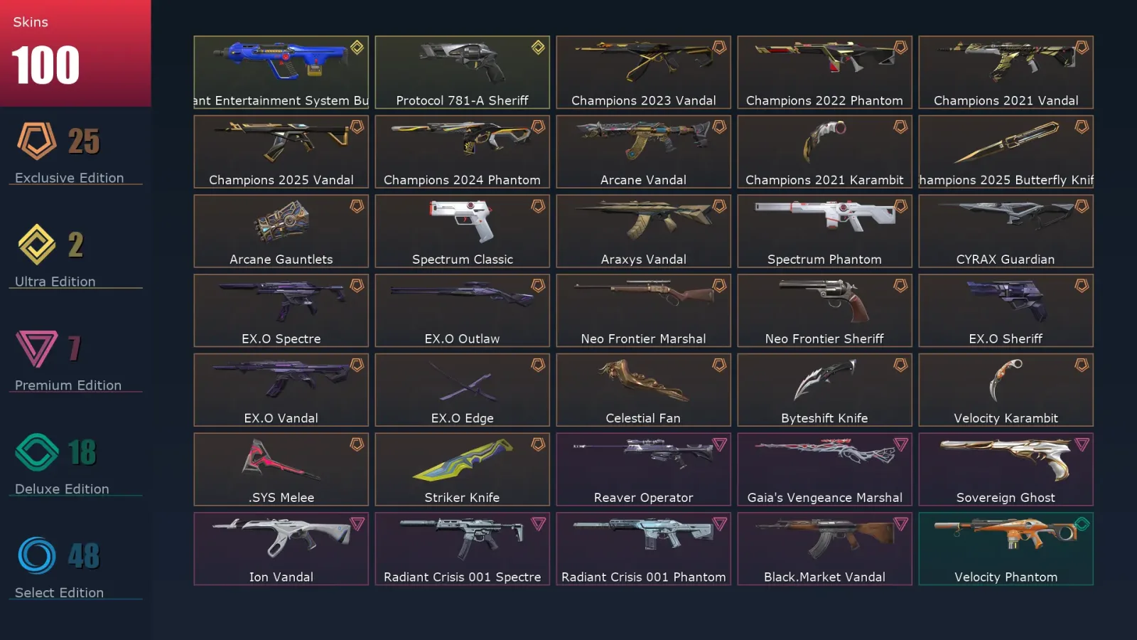 [Valorant] | EU | Level 254 | 29 Agents | 100 Skins