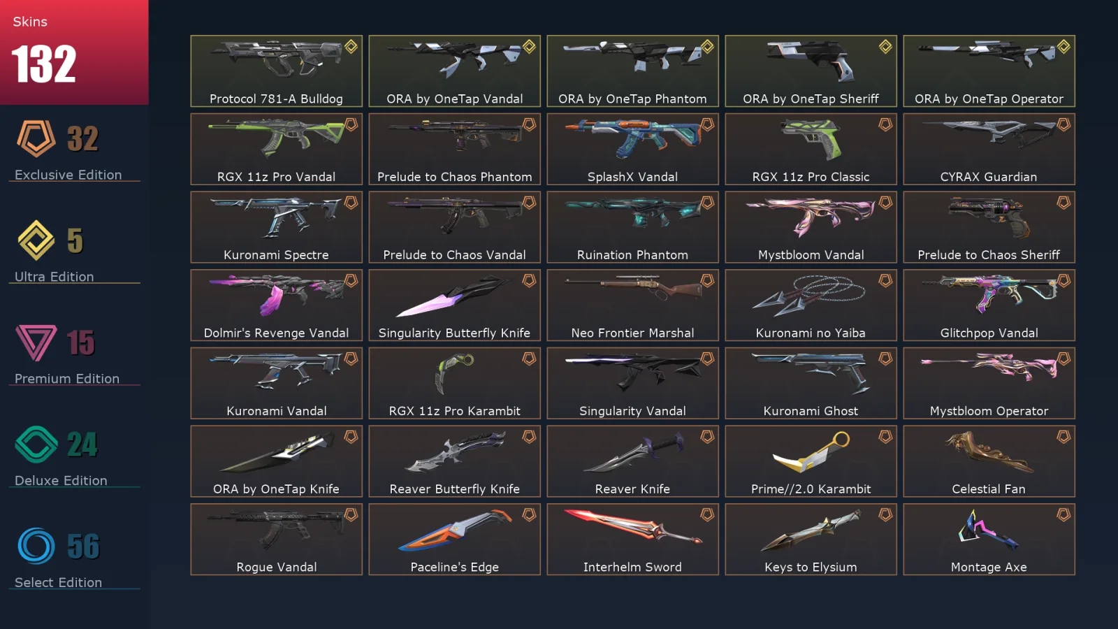 [Valorant] | EU | Level 297 | Diamond 1 | 29 Agents | 132 Skins