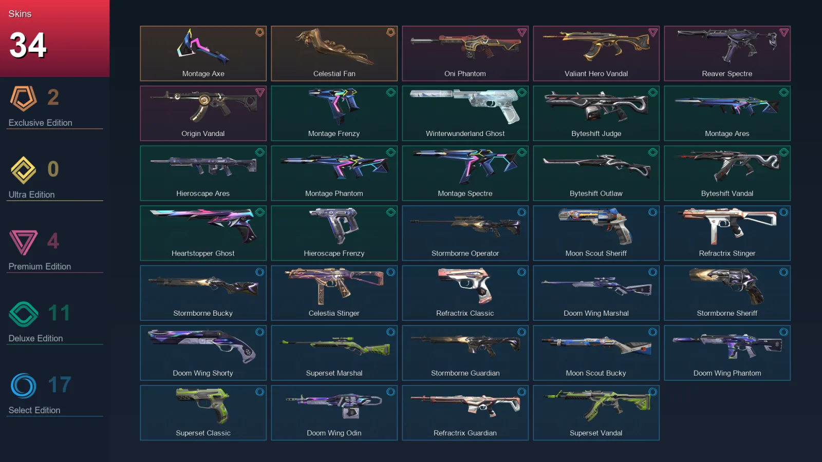 AP | Lv54 | Unranked | 34 Skin | 17 Agent | 30 Buddy — Superset Classic