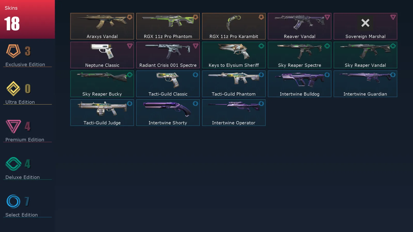 [Valorant] | EU | Level 53 | Platinum 1 | 16 Agents | 18 Skins