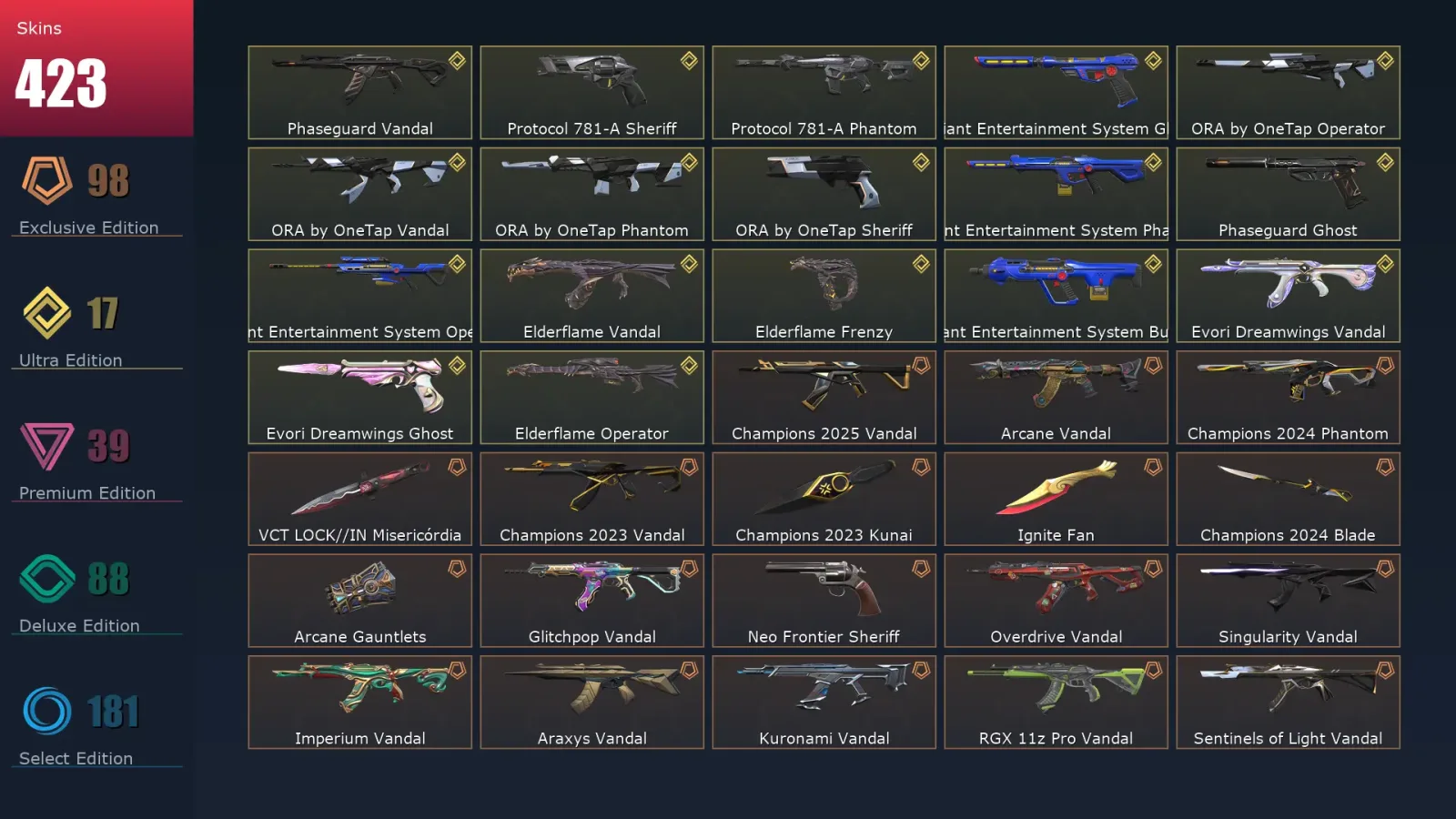 [Valorant] | EU | Level 500 | Platinum 3 | 29 Agents | 423 Skins — Valorant account
