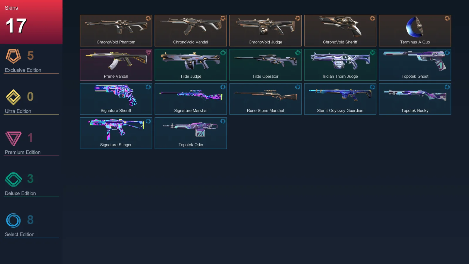 EU | ChronoVoid Phantom | ChronoVoid Vandal | ChronoVoid Judge | ChronoVoid Sheriff | 17 Skin | 20 Agent | 36 Buddy | Lv43